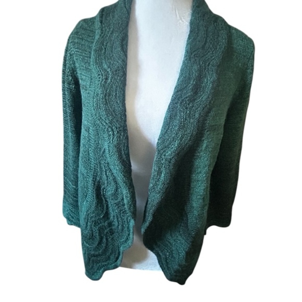 CHICOS size 1-M Green Open-scalloped knit  Women's Sweater